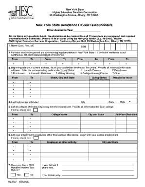 New York State Residence Review Questionnaire