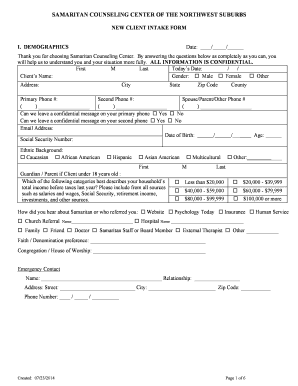 Samaritan Counseling Center New Client Intake Form