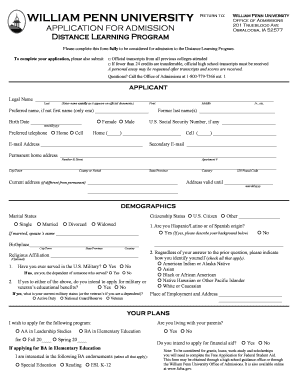 William Penn University Distance Learning Application