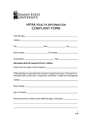 HIPAA Health Information Complaint Form