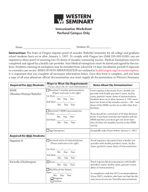 Oregon Immunization Worksheet