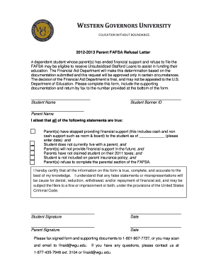 2012-2013 Parent FAFSA Refusal Letter