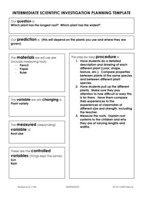Intermediate Scientific Investigation Planning Template