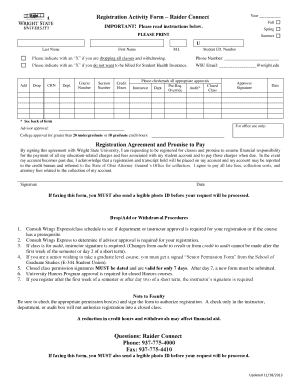 Wright State University Registration Activity Form