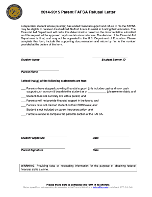 2014-2015 Parent FAFSA Refusal Letter
