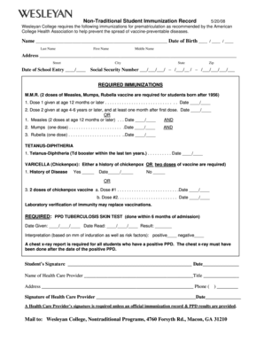 Non-Traditional Student Immunization Record 52008 - wesleyancollege