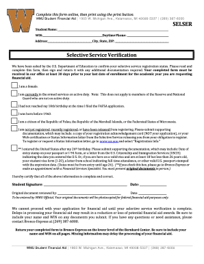 WMU Selective Service Verification Form
