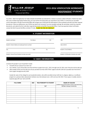 2015-2016 Independent Student Verification Worksheet