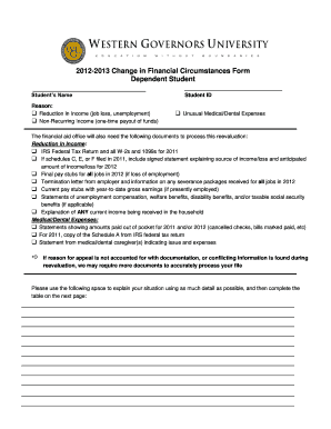 2012-2013 Change in Financial Circumstances Form