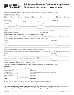 F-1 Student Financial Assistance Application