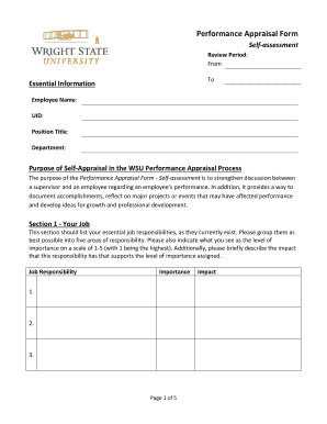 WSU Performance Appraisal Form - Self-assessment