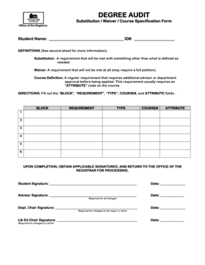 Degree Audit Substitution Waiver Course Specification Form