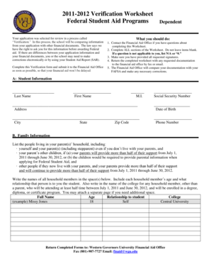 2011-2012 Verification Worksheet