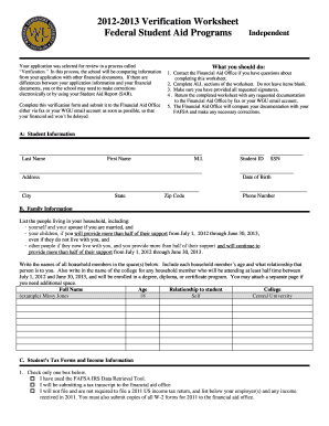 2012-2013 Verification Worksheet