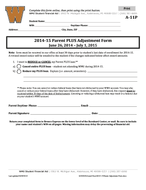 WMU Parent PLUS Adjustment Form
