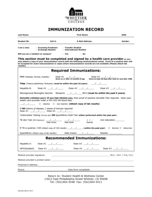 Immunization card for baby - Immunization Record reviseddoc - whittier