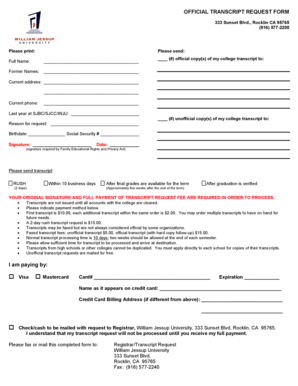 Official Transcript Request Form