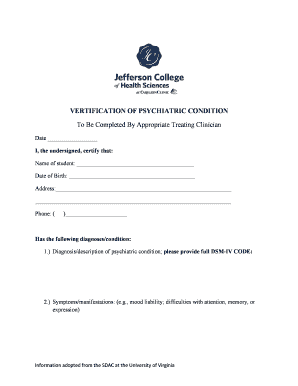 Psychiatric Condition Verification Form