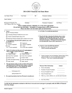 2014-2015 Financial Aid Data Sheet