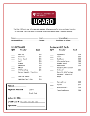 UCard Office Gift Card Order Form