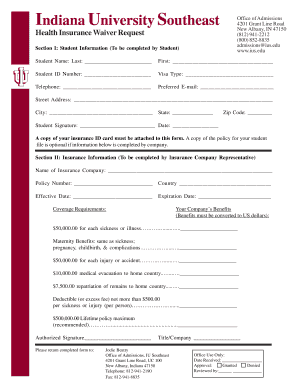 Indiana University Southeast Health Insurance Waiver Request