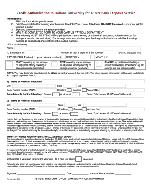 Credit Authorization for Direct Bank Deposit