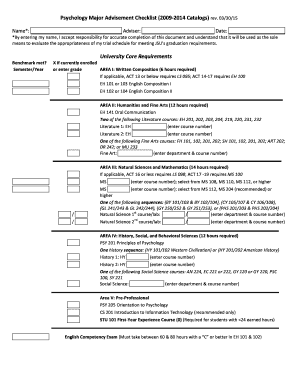 Psychology Major Advisement Checklist