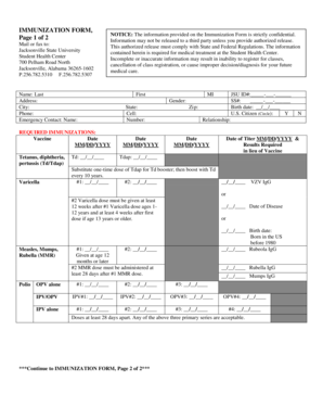 Immunization Form