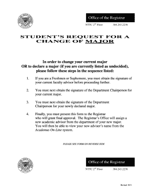 Student's Request for Change of Major