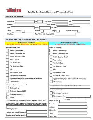 Benefits Enrollment Change and Termination Form