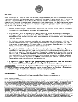 Parent PLUS Loan Application