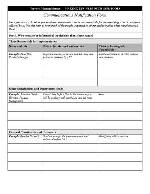 Business Decision Communication Notification Form