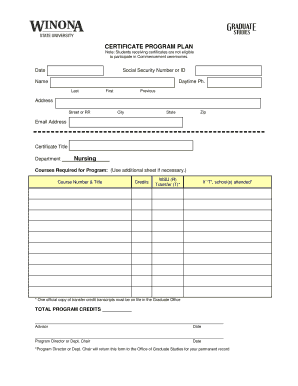 Certificate Program Plan Form