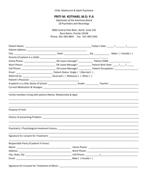 Psychiatric Patient Intake Form