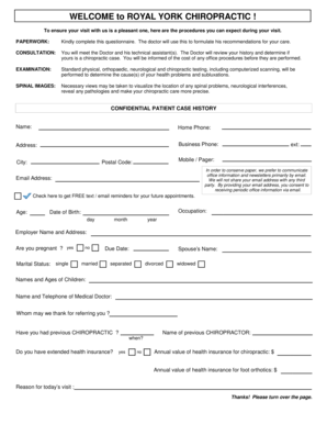 Royal York Chiropractic Patient Intake Form