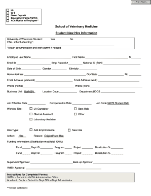 University of Wisconsin Student New Hire Form