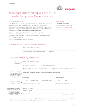 Individual 401(k) Spousal Beneficiary Transfer Form