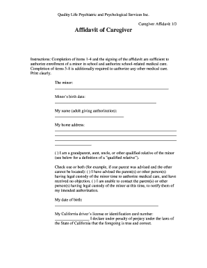 California Caregiver Affidavit