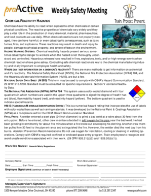 Chemical Reactivity Hazards Form
