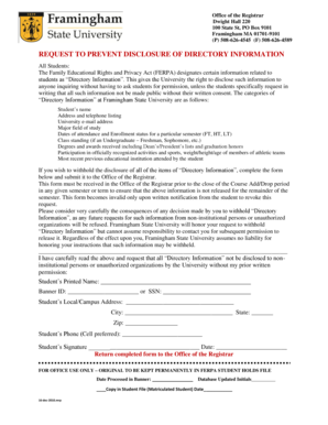 Request to Prevent Disclosure of Directory Information