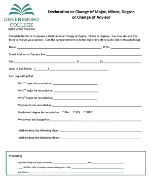 Declaration or Change of Major, Minor, Degree or Advisor