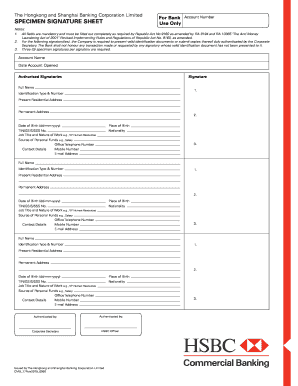 HSBC Specimen Signature Sheet