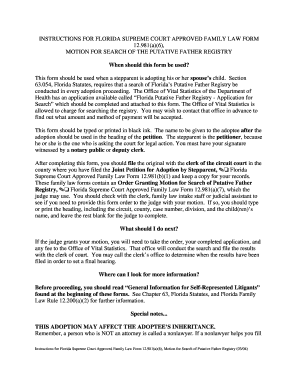 Florida Motion for Search of Putative Father Registry