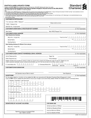 Standard Chartered Bank Particulars Update Form