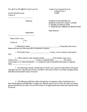 New York Family Court Affidavit for Order Protection Modification