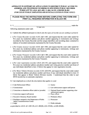 Affidavit to Restrict Public Access to Address and Phone Numbers