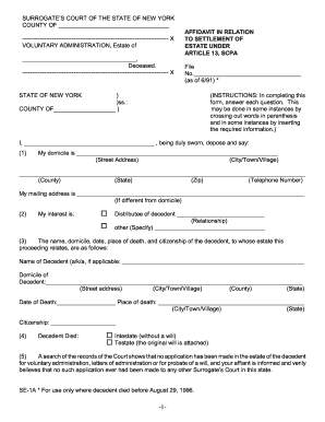 Affidavit for Voluntary Administration of Estate