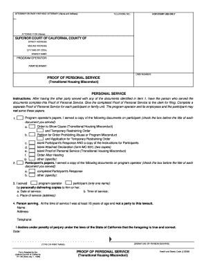 Proof of Personal Service for Transitional Housing Misconduct