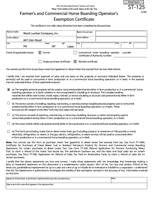 New York Sales Tax Exemption Certificate ST-125