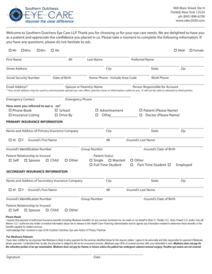 Southern Dutchess Eye Care Patient Information Form